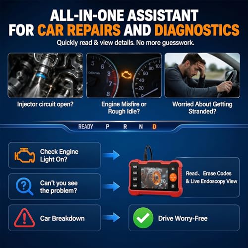 2-in-1 OBD2 Scanner & Endoscope Camera with Light, Universal Car Engine Fault Code Reader, Flexible Snake Borescope Inspection Camera, Multifunctional Automotive Mechanic Tool for Car Accessories