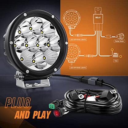 Nilight Pro Series 5.7 Inch Round LED Driving Offroad Light 50W 6500LM - color: 2Pcs 50W 5.7Inch LED Light Kit-White