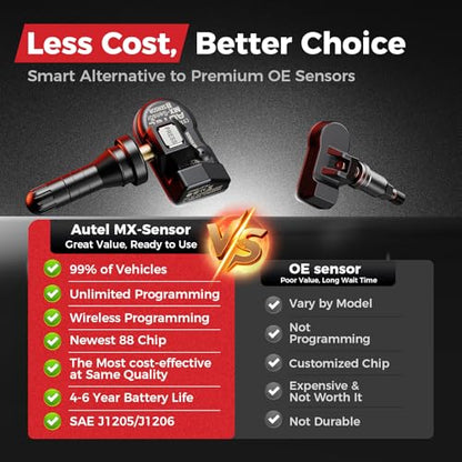 Autel TPMS Sensor 1-Sensor, MX-Sensor 315+433MHz Rubber Valve Programmable
