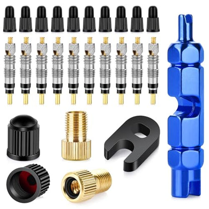 26 Pieces Presta Valve Core Repair Kit，Tubeless Valve&Presta Valve Caps；Valve Core Removal Tool and Adapter with Black Tire Valve Caps