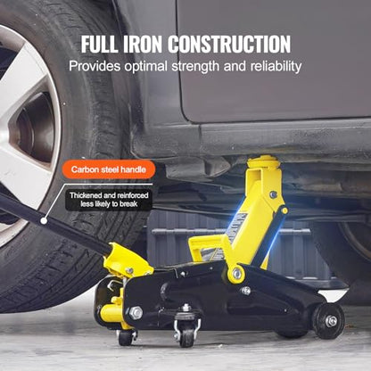 VEVOR Low Profile Floor Jack 2 Ton (4400 lbs), Heavy Duty Iron Hydraulic Racing Floor Jack, Hydraulic Car Jack, Single Piston Quick Lift Pump, 4.9"-13.2" Height Lifting Range (Yellow) - size: 2T