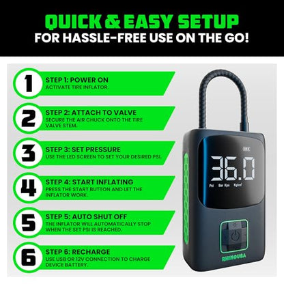 Rhino USA Portable Tire Inflator (150 PSI) Digital Air Compressor w/Gauge
