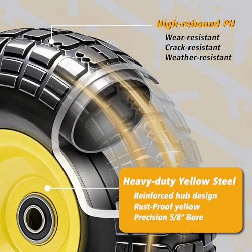 16 Inch 4.80/4.00-8 Flat Free Wheelbarrow Tire and Wheel, 16" Solid Puncture Proof Replacement with 5/8" & 3/4" Bearings, 3"-7” Hub for Garden Cart Wagon Trolley Farm Construction (1 Pack) - color: 1 PACK, size: 16"-4.80/4.00-8"