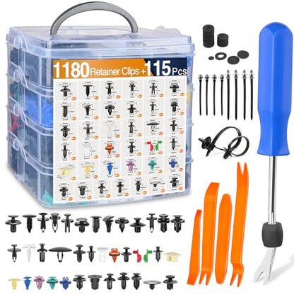 GOOACC 1295Pcs Car Retainer Clips and Auto Fasteners Assortment - color: 1180Pcs Clips + 115 Remover