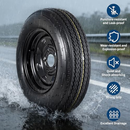 GarveeTech 2-Pack Trailer Tire On Rim 5.30-12 530-12 5.30x12 5 Lug on 4.5" PCD Trailer Tires and 12 in Wheels Load Range C 6PR Black - size: 5.30-12
