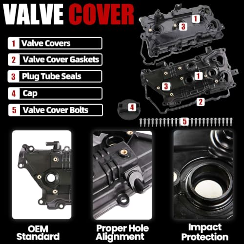 MITZONE Valve Cover Set Left and Right Side Compatible with Nissan Pathfinder Maxima Altima 2015-2024 for Infiniti QX60 2015-2024 3.5L V6