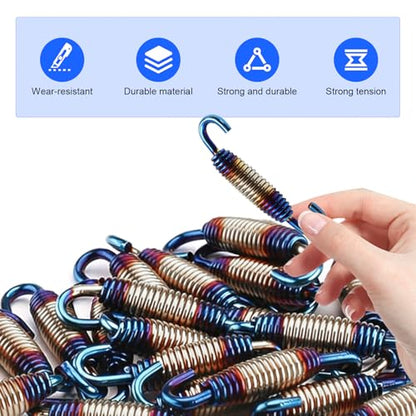 2 PCS Motorcycle Exhaust Muffler Springs, 1.57" - 2.36" Retractable Exhaust Pipe Spring with Hook, Vibration-damping Muffler Hardware, for Most Motorcycles Scooters ATVs (Blue) - color: Blue