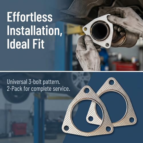 2PCS 2.5"Exhaust Gasket 3Bolt Exhaust Flange Gasket w/SS Fire Ring