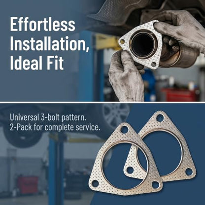 2PCS 2.5"Exhaust Gasket 3Bolt Exhaust Flange Gasket w/SS Fire Ring