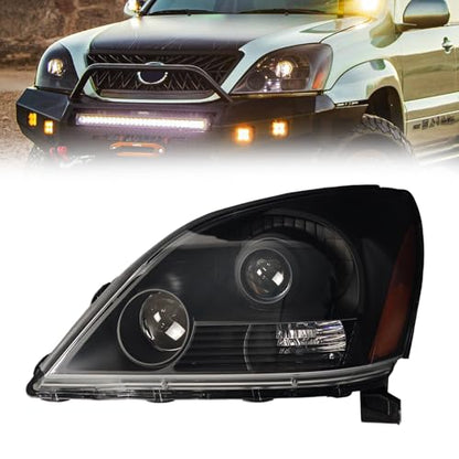 LED Headlights Assembly for 2003-2009 Lexus GX470, Projector Headlamp with Black Housing, Direct Replacement OEM Style w/o Sport Package, Driver Side - size: Left