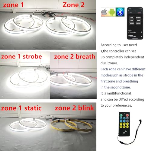 New 4Pcs 15.5in 5 Row Wheel Lights for Truck Car,150W Ultra-Bright LED Wheel Ring Light App & Remote Dual Zone Control, Waterproof IP68 Hub Rim Lights Underglow Lighting Kit - size: 15.5in 5row