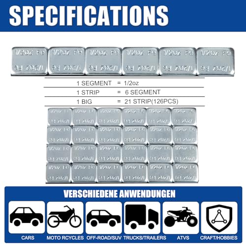 JiiinMiiin 1/2oz, 0.5oz, 126PCS Gray Steel Adhesive Stick on Wheel Weights - color: Chrome, size: 0.5oz - 126PCS