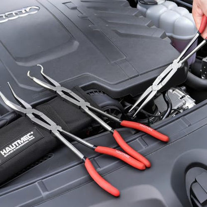 HAUTMEC Extra Long Needle Nose Pliers Set, 3PCS 13" Double Joint Long Reach Pliers, Circle Nose, Straight & 45° Bent Nose Plier, Extended Reach for Narrow Spaces, Automotive & DIY Repairs - color: 3pcs Double Joint Plier Set