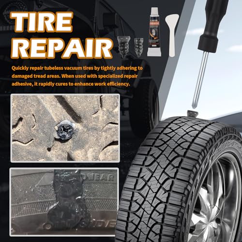 60PCS 2-Size Tire Plug Kit with Tire Sealant Glue & Screwdriver - color: 2 Size/60PCS+Glue