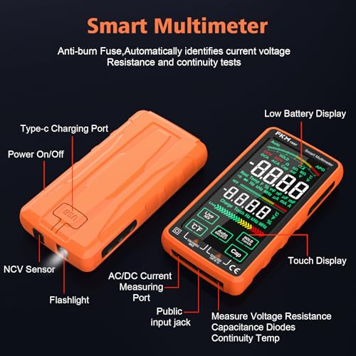 FKM Rechargeable Digital Multimeter Tester,Voltmeter w/ 5″ Touch Screen - color: Tangerine-188F