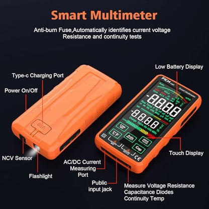 FKM Rechargeable Digital Multimeter Tester,Voltmeter w/ 5″ Touch Screen - color: Tangerine-188F