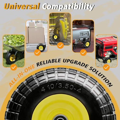 10-Inch Solid Dolly Tire Wheels (2-Pack) - 4.10/3.50-4" Tire and Wheel Flat Free with 5/8" Bearings, 2.1" Offset Hub for Hand Truck, Wheelbarrow, Dolly, Hand Carts - color: 2 PACK, size: 10"-4.10/3.50-4"
