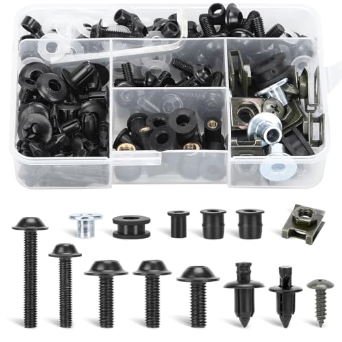 Motorcycle Fairing Bolt Kit, 188pcs M4 M5 M6 Universal Windscreen Screws Fasteners Compatible with Yamaha Honda Kawasaki Suzuki GSXR GSX1300R BMW Harley Davidson