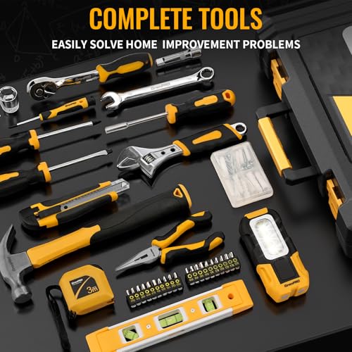 GRENPRO 219PCS Basic Home Auto Mechanic Hand Tool Kit with Storage Tool Box - style: Yellow Hand Tool Set 219PC