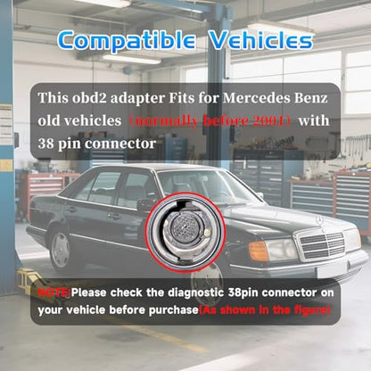 OBD2 to OBD1 Cable for MB Benz 38 Pin OBD2 Adapter Diagnostic Connector - style: Fit for Benz-38pin