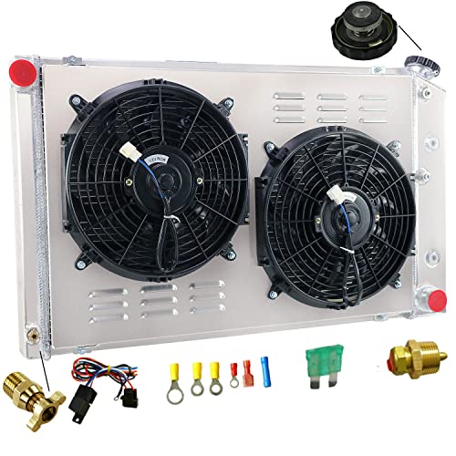 3 Row Aluminum Radiator Shroud Fan Relay for 1971-1990 Chevy Chevelle Impala Caprice Malibu C10 C20 C30 K10 K20 K30 Suburban Pickup GMC Jimmy Buick Lesabre