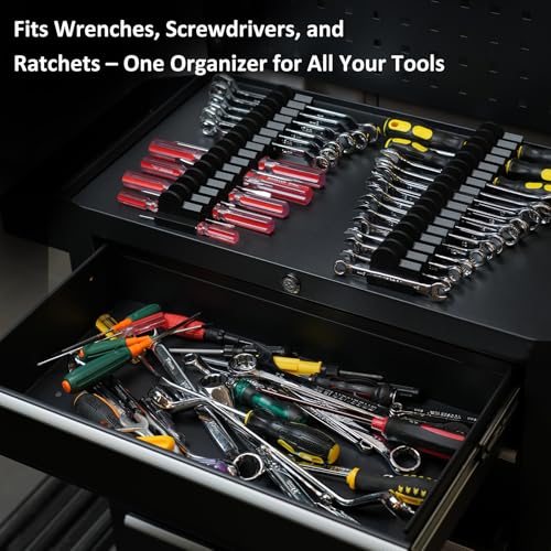 DEHOYI 80 pcs Modular Wrench Organizers for Tool Drawers - Wrench Rack with Metric & SAE Labels, Perfect Tool Storage Holder. Gift for father, brother and boyfriend (No Magnet, Black) - style: No-Magnet(80 pcs Black)