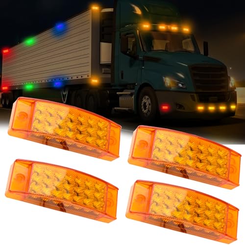 4Pcs 5.8" Amber 21LED Side Marker Clearance Trailer Lights, 3-in-1 Front Rear Strobe Sequential Signal Brake Indicator Waterproof 12V Rectangular Tail Light for Truck Camper Bus Van RV ATV - color: Amber
