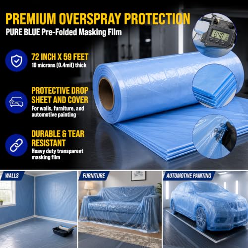 Dura-Gold 72" x 59' Pure Blue Pre-Folded Masking Film - Painters Plastic