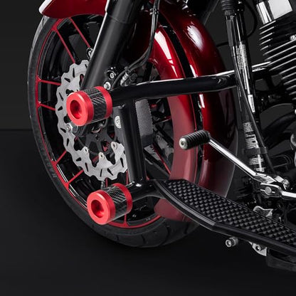 Advanblack Protek Two Step Highway Peg Crash Bar with CNC Slider Fit for 2014-2025 Harley Touring Road Glide Street Glide Electra Glide – Engine Guard Performance Upgrade (Red CNC w/Carbon Inlay) - color: Red CNC w/ Carbon Inlay