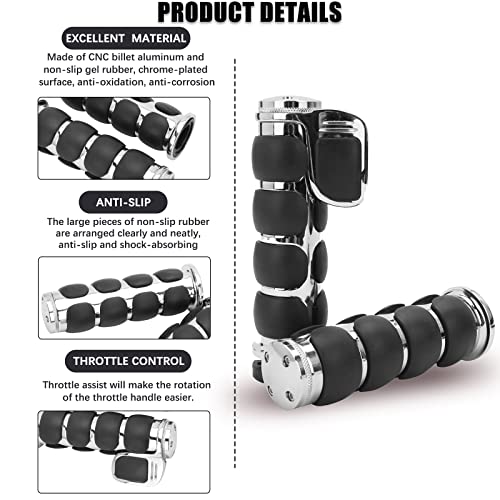 DREAMIZER Universal Motorcycle Hand Grips with Black Non-Slip Rubber for Harley Honda Yamaha Suzuki Kawasaki - color: Chrome#1