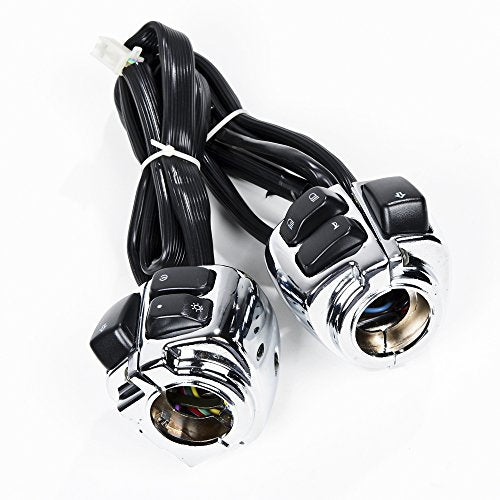 1 Pair Motorcycle 1" Handlebar Control Switches Chrome + Wiring Harness Compatible with Harley Models (Chrome Housing, Black Button) - color: Chrome, size: Handlebar Switch