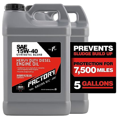 Factory Racing Oil 209903 Twin Pack SAE 15W-40 Synthetic Blend Diesel Engine Oil - API CK-4-5 Gallons (2x2.5 Gal bottles) - size: 5 Gallons - 15W-40