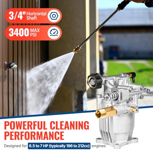 YAMATIC Horizontal 3/4" Shaft Pressure Washer Pump 3400 PSI 2.5 GPM - color: Sliver, size: 3400 PSI