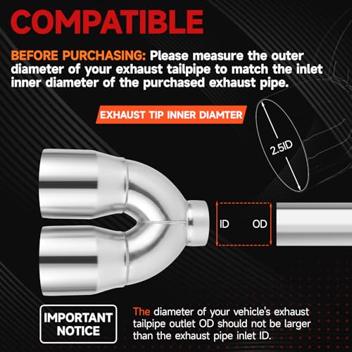 LCGP Dual Exhaust Tip 2.5 Inch Inlet 4 Inch Outlet 9.5" Length, Polished Stainless Exhaust Tip, Double Wall Weld-on Angle Cut, Universal Tailpipe for Car Truck - size: 2.5 x 4 x 9.5 inch