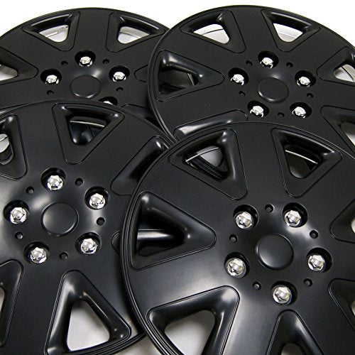 WC3-15-1026-B - Pack of 4 Hubcaps - 15-Inches | Black | Style 026 Style Snap-On (Pop-On) Type Matte Black Wheel Covers Hub-caps - size: 15-Inches | Black | Style 026