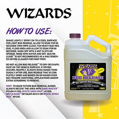Wizards Bug Release - All Surface Bug Remover and Wash for All Vehicles - Softens and Neutralizes Acidic Bug Protein - Doubles as Spot Cleaner and Pre-Soak Car Cleaner - 1 Gallon - size: 128 Fl Oz (Pack of 1)