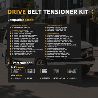 Belt Tensioner Serpentine Belt Idler Pulley Kit #39083 12609719 - size: for Tahoe/Avalanche/Express 2003-2008