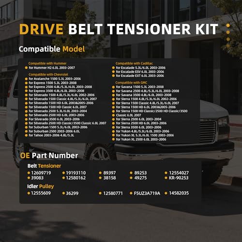 Belt Tensioner Serpentine Belt Idler Pulley Kit for Cadillac 2003-2006 - size: for Tahoe/Avalanche/Express 2003-2008