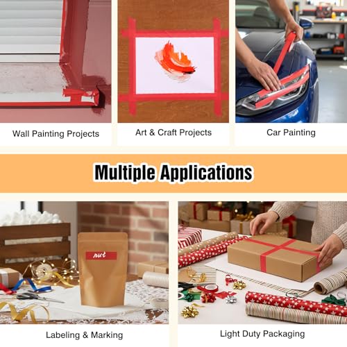 HongWay Masking Tape 1 Inch, 6 Rolls x 22yd (132yds in Total) Painters Tapes for Painting Labeling Arts Crafts, Easy Removal, No Residue (0.94in Red) - color: Red, size: 0.94IN*22YD