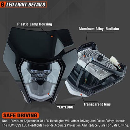 Dirt Bike Led Headlight Motorcycle 2020-2022 Enduro Headlight Kit for EXC EXCF SX SXF XC XCF XCW XCFW (Black-Dual 5) - color: Black-Dual 5