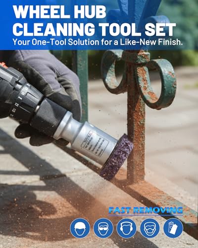 Aluminum Alloy Wheel Hub Cleaning Tool, Drill-Powered Wheel Stud Cleaner with 3 Cleaning Pads Rust Removal for Lug Studs & Brake Rotors Fits 1/2" Impact Wrench & Drill Wheel Hub Resurfacing Kit - size: 4-IN-1 SET