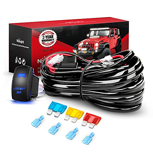 Nilight - 10015W - NI-WA 09 LED Light Bar Wiring Harness Kit 14AWG Heavy Duty 12V 5Pin Rocker Switch Laser On off Waterproof Switch Power Relay Blade Fuse-2 Leads,2 Years Warranty - color: 14AWG Wiring Harness - 2 Leads