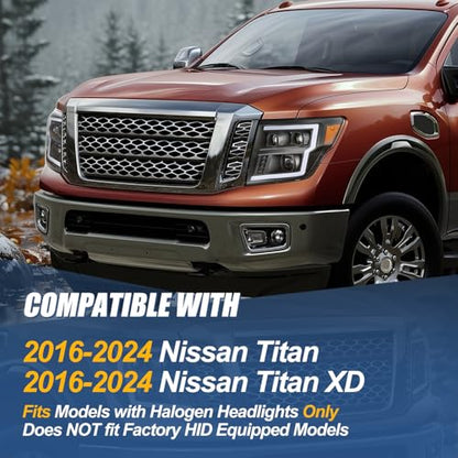 Auto Dynasty LED DRL Headlights Assembly for 2016-2024 Nissan Titan (XD) - color: Black / Amber, size: C-Style LED DRL / LED Low Beam
