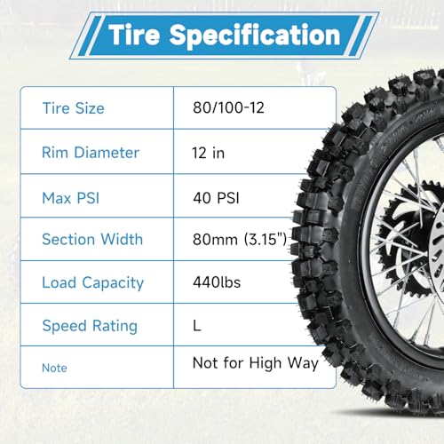 EOPOAYI 3.00-12 80/100-12 Rear Rim Wheel Tire for 110cc 125cc SSR Dirt Bike
