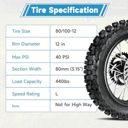 EOPOAYI 3.00-12 80/100-12 Rear Rim Wheel Tire for 110cc 125cc SSR Dirt Bike