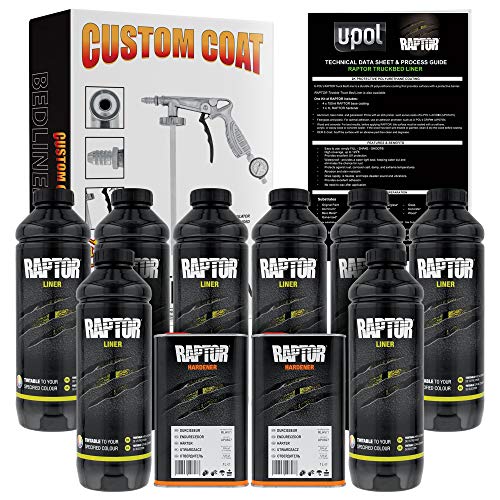 CUSTOM SHOP U-Pol Raptor Tintable Urethane Spray-On Truck Bed Liner Kit and Custom Coat Spray Gun with Regulator, 8 Quart Kit - color: Tintable, size: 8 Quart Kit