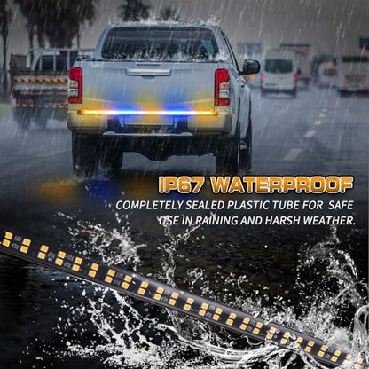 XRIDONSEN 60 inch Tailgate Lights Strip Blue Amber Strobe Lights - color: Amber/Blue