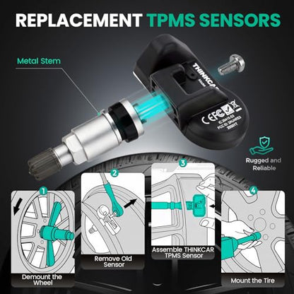 THINKCAR TPMS Sensors Set of 4, 2-in-1 315-433MHz MX-Sensor, Universal Programmable Tire Pressure Monitoring Sensors, OE-Level Replacement Tire Sensors for Kingbolen and THINKCAR Scanners