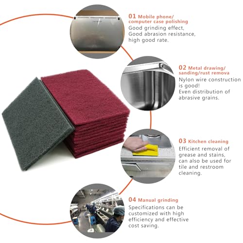 6" x 9" Gray & Maroon General Purpose Scuff Pads, 14 Pack Automotive Scratch Brite Pads for Sanding, Paint Prep, Restoration Tear-Resistant, Durable Non-Woven Abrasive Pads