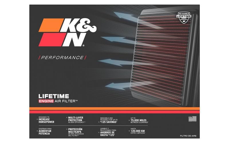 K&N High-Flow Original Lifetime Engine Air Filter: Increase Power: Premium, Washable: Compatible with 2016-2024 Chevrolet: Camaro, SS, ZL1, 33-5047